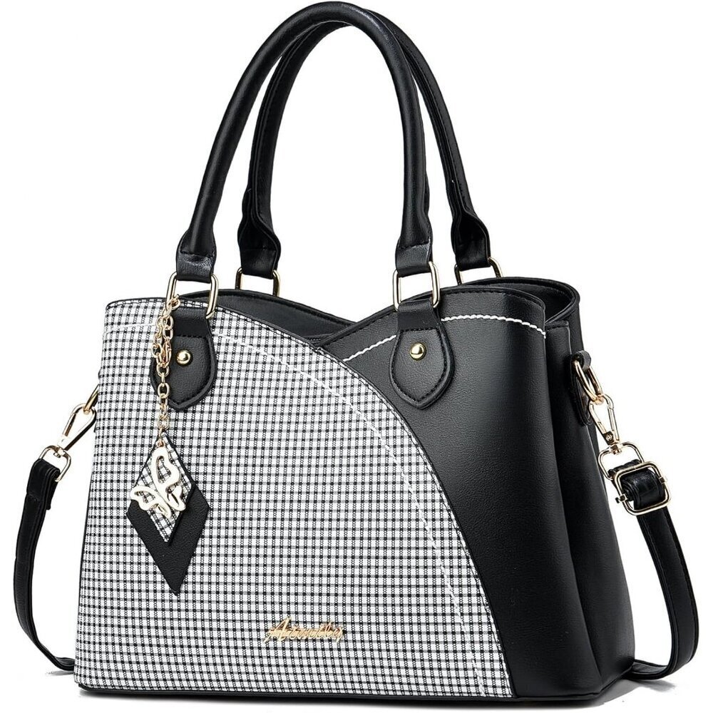 Women’s Black PU Leather Tote & Satchel Bag | Top Handle Crossbody Shoulder Bag